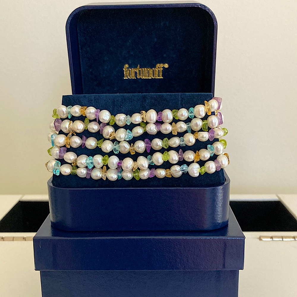 Fortunoff Jewelry Five Strand, Elastic Pearl and Gemstone Bracelets
